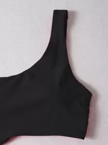 Swim Basics Cut Out One Shoulder One Piece Swimsuit,Summer Beach - Black - View 4