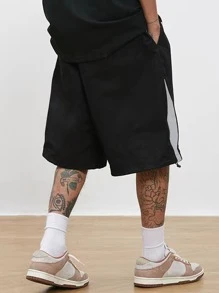 Manfinity Hypemode 男士對比色面板束腰短褲 - 黑色 - 查看 2