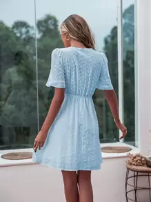 SHEIN Unity Vestido con bordado con ojal con encaje en contraste - Celeste - Ver 2