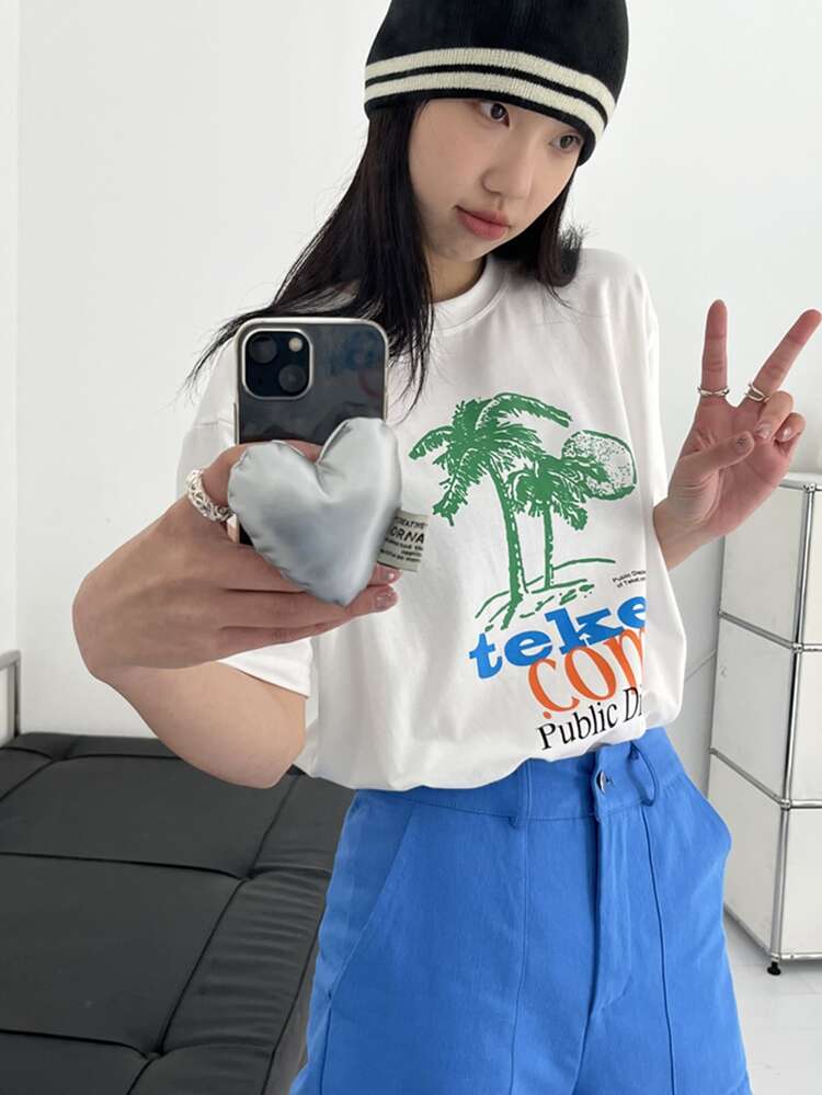 Letter Graphic Drop Shoulder Tee - White - View 4