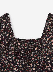 Soleia 小碎花後打褶抽繩前抽褶荷葉邊上衣 - 彩色 - 查看 4