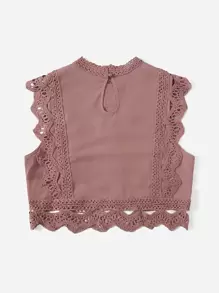 Soleia Contrast Lace Mock Neck Crop Top - Dusty Pink - View 2