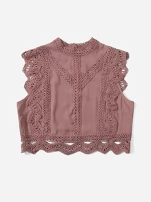 Soleia Contrast Lace Mock Neck Crop Top - Dusty Pink - View 4