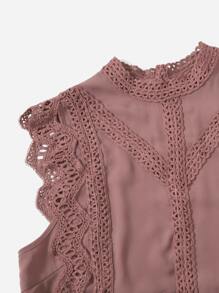 Soleia Contrast Lace Mock Neck Crop Top - Dusty Pink - View 5