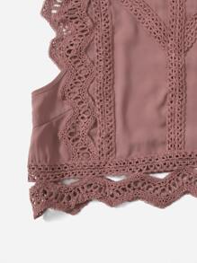 Soleia Contrast Lace Mock Neck Crop Top - Dusty Pink - View 6