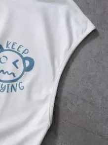 Manfinity Roghcode 男士卡通和標語圖案背心上衣 - 白色 - 查看 4