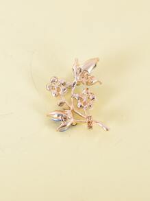 人造珍珠與鑽石裝飾花朵設計胸針 - 彩色 - 查看 2