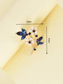 人造珍珠與鑽石裝飾花朵設計胸針 - 彩色 - 查看 3