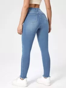 SHEIN Essnce High Waist Raw Hem Skinny Jeans