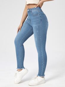 SHEIN Essnce High Waist Raw Hem Skinny Jeans