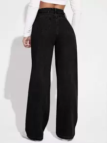 SHEIN EZwear High Waist Ripped Jeans - Black - View 2