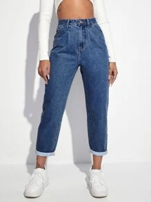 SHEIN EZwear High Waisted Mom Fit Jeans - Medium Wash - View 3
