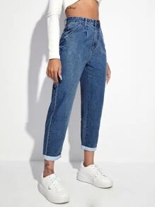 SHEIN EZwear High Waisted Mom Fit Jeans - Medium Wash - View 5