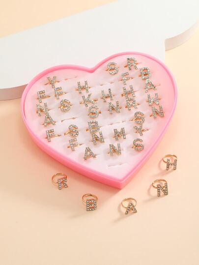 36pcs Girls Random Letter Decor Ring