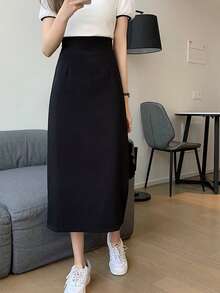 Solid Slit Back Straight Skirt