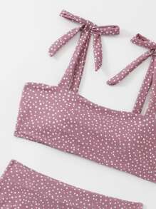 Polka Dot Knot Shoulder Bikini, For Summer Beach Vacation - Rusty Rose - View 5