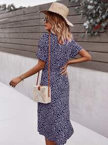SHEIN VCAY Vestido floral con cordón delantero con botón - Multicolor - Ver 2