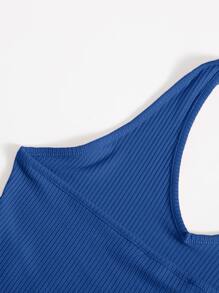 SHEIN EZwear Rib-Knit Crop Halter Top - Blue - View 5