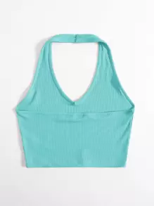 Muchica Top halter corto tejido de canalé - Azul menta - Ver 2