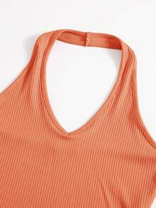 Muchica Rib-Knit Crop Halter Top - Coral Orange - View 4
