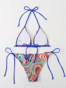 Allover Print Halter Triangle Bikini Set, For Summer Beach Vacation - Orange - View 2