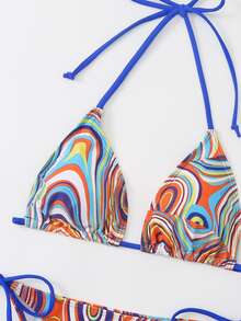 Allover Print Halter Triangle Bikini Set, For Summer Beach Vacation - Orange - View 5