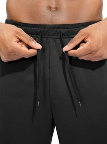 Men Zipper Pocket Drawstring Waist Geo Print Sports Trousers - Black - View 4