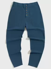 GENTILAND Men Slant Pocket Trousers - Blue - View 1