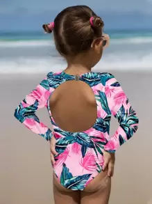 Bikinx Toddler Girls Tropical Print Cut Out Tie Back One Piece Swimsuit - Multicolor - View 1