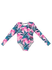 Bikinx Toddler Girls Tropical Print Cut Out Tie Back One Piece Swimsuit - Multicolor - View 3