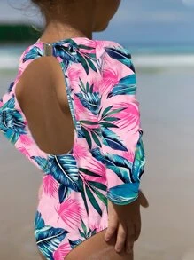 Bikinx Toddler Girls Tropical Print Cut Out Tie Back One Piece Swimsuit - Multicolor - View 6