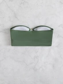 Ring Linked Bandeau Bikini Top, For Summer Beach Vacation - Army Green - View 2