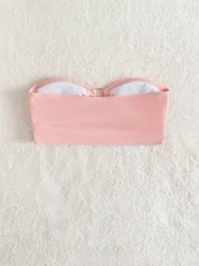 Ring Linked Bandeau Bikini Top, For Summer Beach Vacation - Baby Pink - View 2
