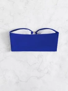 Top de bikini estilo bandeau con anillos enlazados, para vacaciones de verano en la playa - azul real - Ver 2