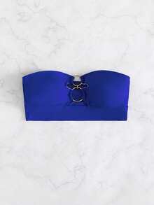 Top de bikini estilo bandeau con anillos enlazados, para vacaciones de verano en la playa - azul real - Ver 3