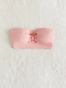 Ring Linked Bandeau Bikini Top, For Summer Beach Vacation - Baby Pink - View 3