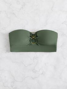 Ring Linked Bandeau Bikini Top, For Summer Beach Vacation - Army Green - View 5