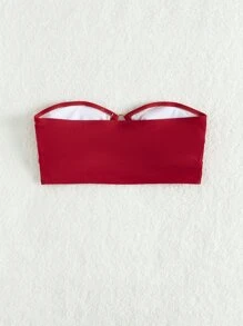 Ring Linked Bandeau Bikini Top, For Summer Beach Vacation - Red - View 2