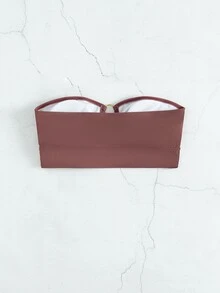 Ring Linked Bandeau Bikini Top, For Summer Beach Vacation - Burgundy - View 2