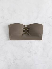 Ring Linked Bandeau Bikini Top, For Summer Beach Vacation - Mocha Brown - View 3