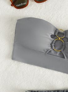 Ring Linked Bandeau Bikini Top, For Summer Beach Vacation - Light Grey - View 3