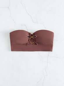 Ring Linked Bandeau Bikini Top, For Summer Beach Vacation - Burgundy - View 3