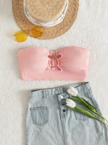 Ring Linked Bandeau Bikini Top, For Summer Beach Vacation - Baby Pink - View 6