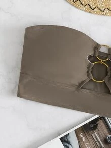 Ring Linked Bandeau Bikini Top, For Summer Beach Vacation - Mocha Brown - View 4