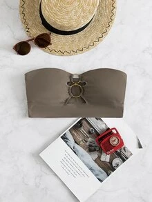 Ring Linked Bandeau Bikini Top, For Summer Beach Vacation - Mocha Brown - View 5