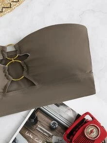 Ring Linked Bandeau Bikini Top, For Summer Beach Vacation - Mocha Brown - View 6