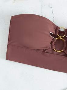 Ring Linked Bandeau Bikini Top, For Summer Beach Vacation - Burgundy - View 6