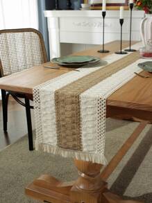 1pc Two Tone Fringe Trim Table Runner - Nhiều màu - Xem 1