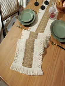 1pc Two Tone Fringe Trim Table Runner - Nhiều màu - Xem 3