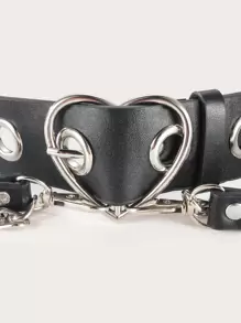蒸汽朋克 Y2K 链条和孔眼装饰心形扣腰带，适用于牛仔裤和连衣裙，安全带，万圣节，情人节，夏季，学校，秋季，万圣节 - 黑色 - 查看 5